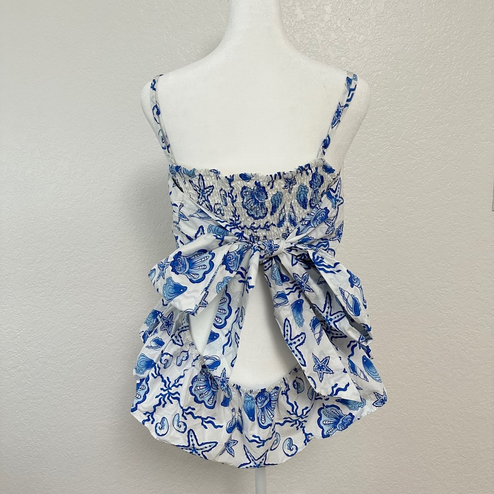 ON 34th Peplum Cami Top Womens XL Blue White Seashell Nautical Bow Coastal - Picture 2 of 8